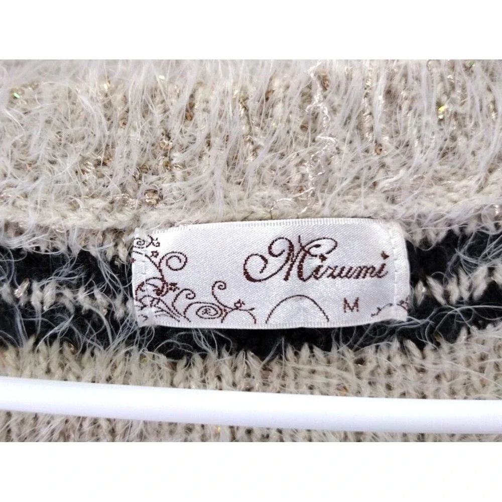 Mirumi Striped Fuzzy Knit Sweater‎ Dress Long Sleeve Sparkle V Neck M